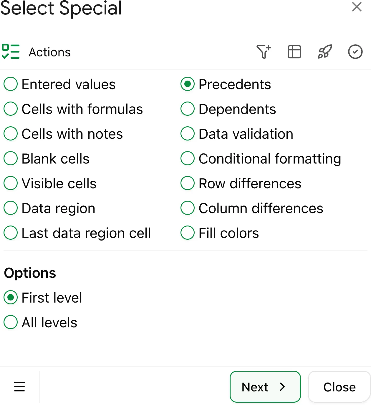 Choose 'Precedents' to find formula precedents