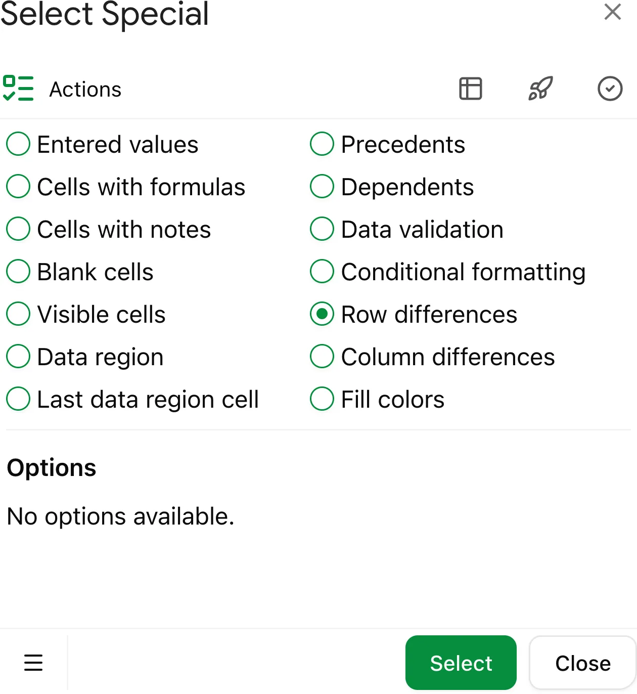 Choose 'Row differences' to find differences in row