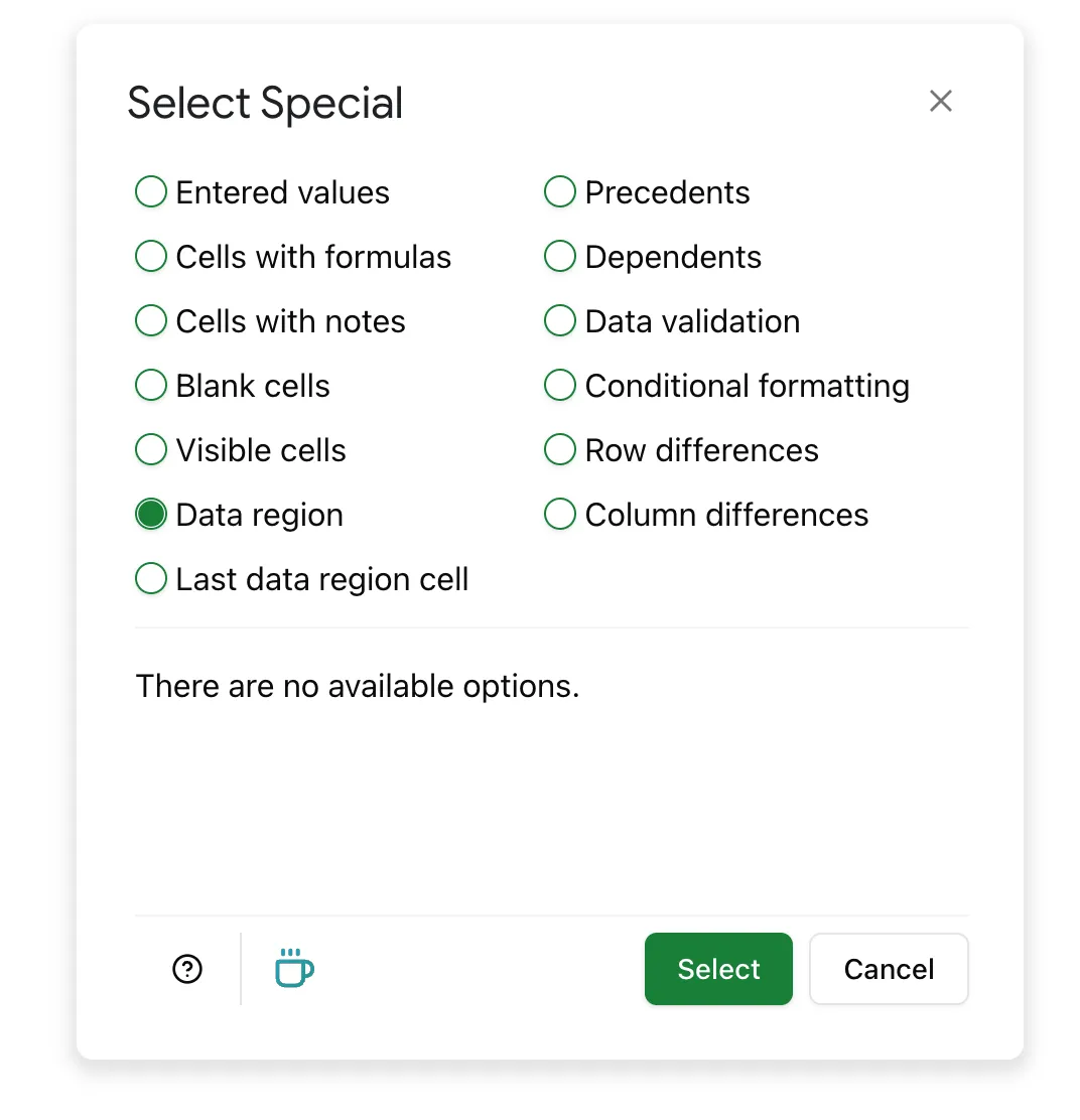 Choose 'Data region' to select data region