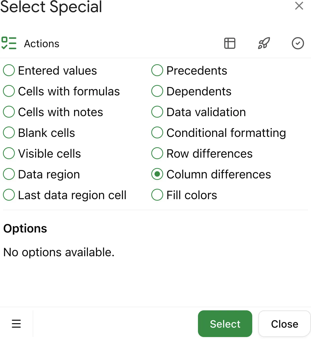 Choose 'Column differences' to find differences in column